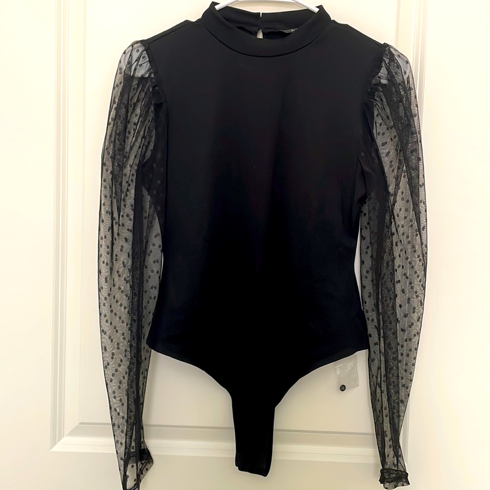 Lulu’s Mock Neck Polka Dot Long Sleeve Bodysuit